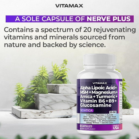 Sciatica Nerve Health Support - Sciatic Nerve Supplement Capsules with Folic Acid, Pea, Glucosamine, MSM, Vitamin B Complex, Alpha Lipoic Acid 300...