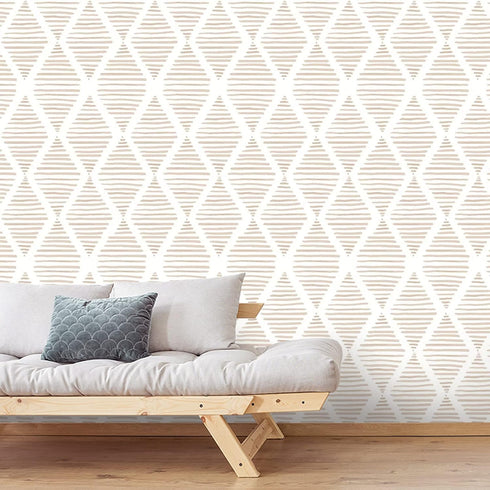 Yun-aeon 17.7" X 120" White and Beige Stripe Peel and Stick Wallpaper Modern Diamond Contact Paper Geometric Removable Wallpaper Self Adhesive Wal...