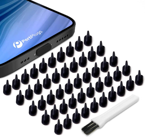 Dust Plugs (50 Pack) Flat Design Compatible with iPhone 14, 13, 12, 11, X, 8, 7, Plus, Pro, Max and iPads, Includes Charging Port Cleaning Brush (...