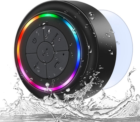 Bluetooth Shower Speaker, Portable Bluetooth Wireless Waterproof Speaker for Pool, Floating IP67 LED Light Bathroom Speaker with Suction Cup, Buil...