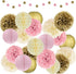 EpiqueOne 22-Piece Tissue Paper Pom Poms Party Set - Pink, Gold & Ivory | Includes 12 Pom Poms, 6 Paper Lanterns, 3 Honeycomb Balls & 1 6.5 ft. Ga...