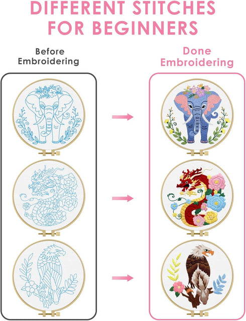 TINDTOP 3 Sets Embroidery Kit for Adult, Embroidery Kit Include Embroidery Cloth Hoops Threads for Craft Lover Hand Stitch with Embroidery Skill T...
