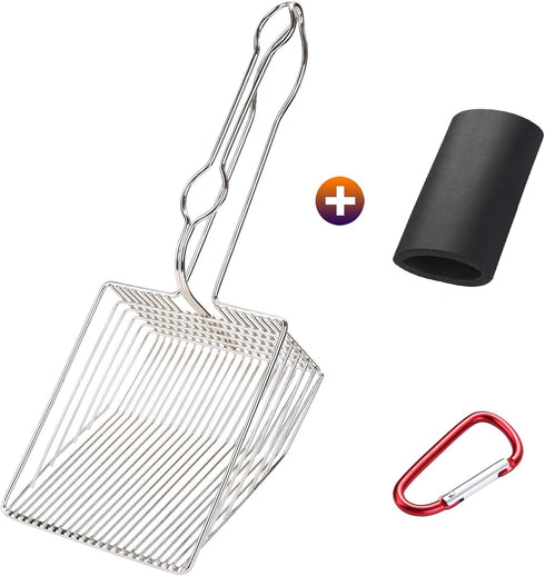 Ownpets Non-Stick Cat Litter Scoop with Foam Handle, Durable Coated Metal Litter Scooper with Deep Shovel, Carabiner & Comfy Foam Grip for Fast Si...