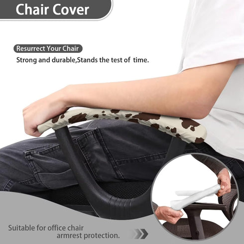 Brown Cow Print Rotating Chair Arm Cover Stain Resistant Durable Armrest Slipcover Pads Office Computer Gaming Desk Rotating Chair Elastic Armrest...