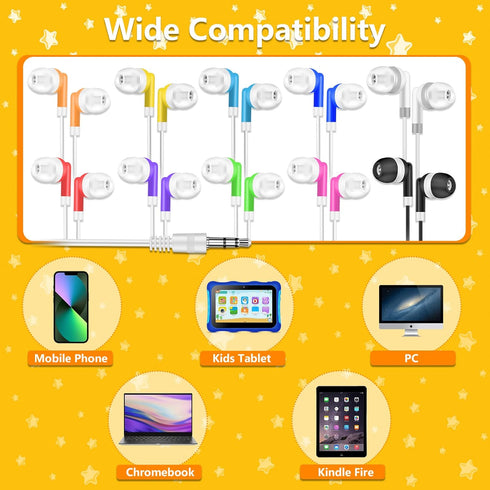 Kids Bulk Earbuds 30 Pack Wholesale Earbuds Headphones Bulk Perfect for School Classroom Libraries Students Multi Colored Individually Bagged......