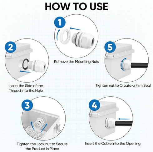 TICONN 20 Pcs IP68 Waterproof Cable Gland Kit Nylon NPT Adjustable Cable Connectors Assortment 1/4” 3/8” 1/2” 3/4” 1“ for Waterproof Junction Box ...