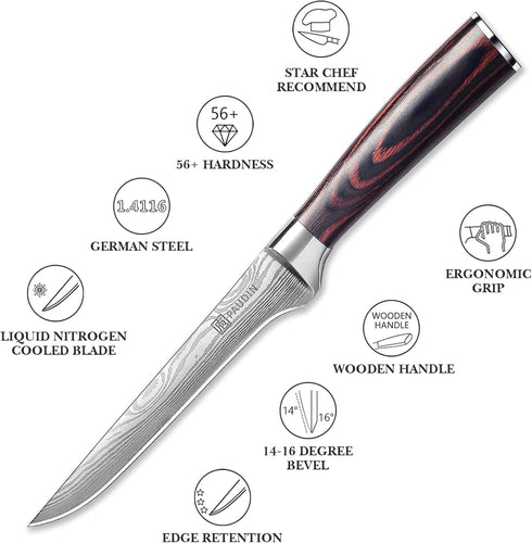 PAUDIN Boning Knife 6 Inch, Super Sharp Fillet Knife, German High Carbon Stainless Steel Deboning Knives, Professional Boning Knives for Meat Poul...