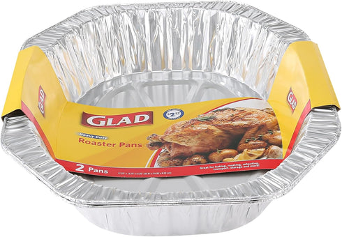 Glad Oval Roaster Pans, 2ct | 2 Count Foil Roasting Pans | Foil Baking Pan Disposable | Oval Aluminum Pan for Baking, Roasting, Reheating | Heavy ...