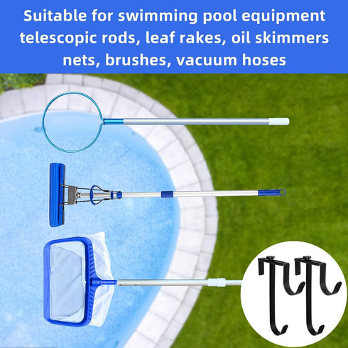2 Pcs Double Pool Fence Hooks for Pool Equipment - Adjustable Pool Pole Hanger Rustproof Pool Hooks for Poles Black Pool Accessories for Pool Fenc...