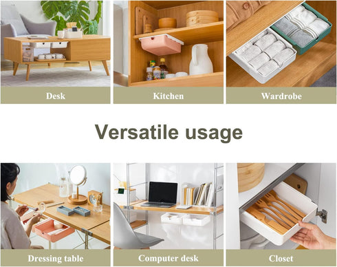 Under Desk Drawer Self-Adhesive Hidden Desktop Organizer, Attachable Desk Drawer Slide Out, Table Storage Tray for Stationery Home Office Organiza...