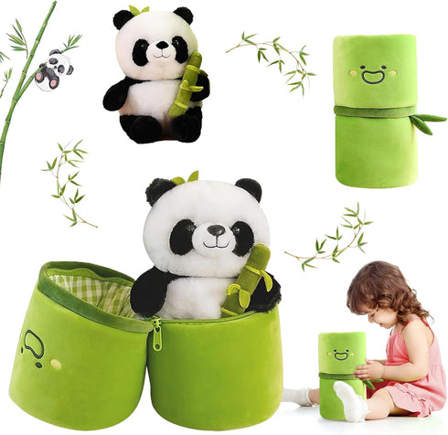Emoin Panda Stuffed Animals Panda Bamboo Plush Toy 11.8 Inch Bamboo Tube Panda Pillow Stuffed Panda Bear Plushies Panda Doll Gifts for Boys Girls...