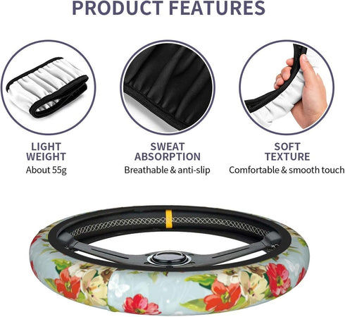Flower Butterfly Steering Wheel Cover Women Girl Car Accessories Interior Universal 15 Inch Auto Anti-Slip Steering Wheel Protector for Truck SUV ...
