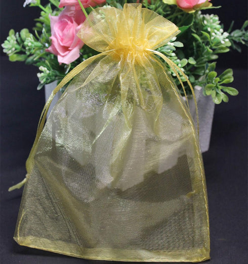 100pcs 5x7 inch Gifts Wrap Bags Gold, Organza Sheer Fabric Bulk, Drawstring Reusable Recycled Pouch for Baby Shower Favor, Craft Business, Beach, ...