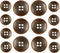 Bezelry Antique Copper Concave Metal Hole Blazer Button Set. 6 Pcs of 23mm, 8 Pcs of 15mm...