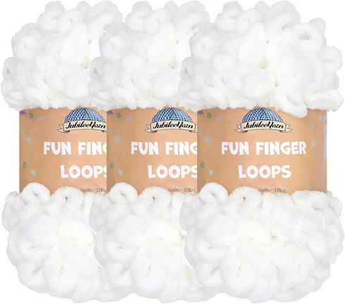 JubileeYarn Fun Finger Loops Yarn - Jumbo Polyester - 100g/Skein - White - 3 Skeins......