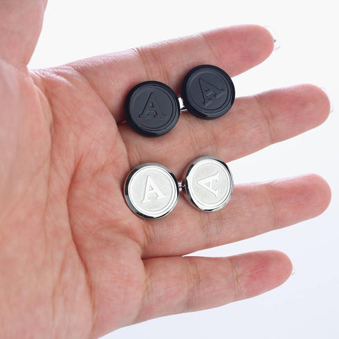 ORAZIO Cufflinks For Men Engraved Initials Cufflinks Silver Black Set Stainless Steel Cuff Links Letter Alphabet A-Z Gift With Box For Wedding,Dad...