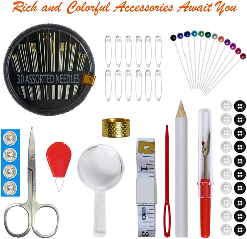 Sewing Kit with Case Portable Sewing Supplies for Home Traveler, Adults, Beginner, Emergency, Contains 18 Sewing Thread, Scissors, Needles, Measur...