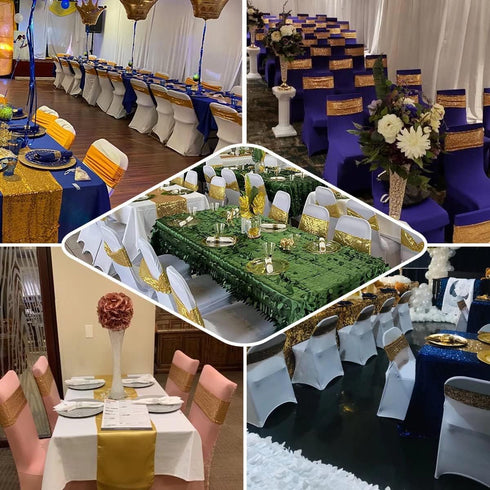 Sequin Chair Sashes Stretch Chair Bands Spandex Polyester Bows for Party Hotel Wedding Banquets Decoration -Gold 6 Pcs...