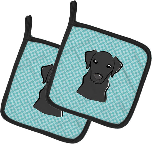 Caroline's Treasures BB1173PTHD Checkerboard Blue Black Labrador Pair of Pot Holders Kitchen Heat Resistant Pot Holders Sets Oven Hot Pads for Coo...