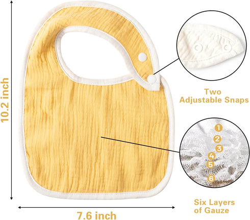 Zainpe 6Pcs Snap Muslin Cotton Baby Bibs for Boys Girls Blue Green Feeding Bib Adjustable Neutral Gray Burp Cloths with 6 Absorbent Soft Layers fo...