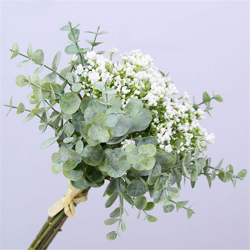 Artificial Flowers Eucalyptus Leaf Babys Breath Gypsophila Bouquets Wedding Party Home Decor,Pack of 1(White)...
