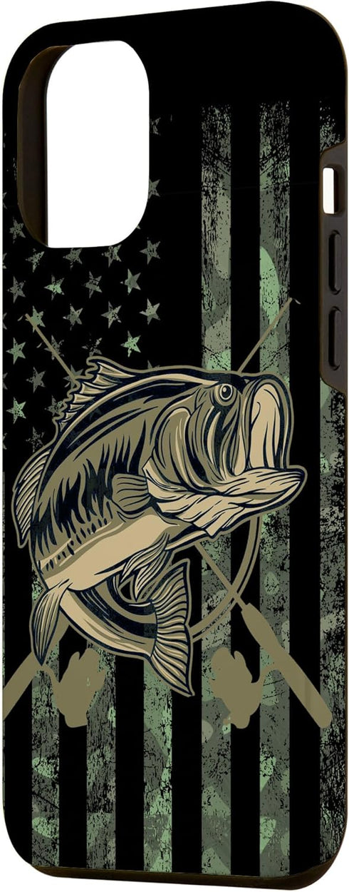 Camo American Flag Bass Fishing Gift Love Fishing Fisherman Case for iPhone 12 Pro Max...