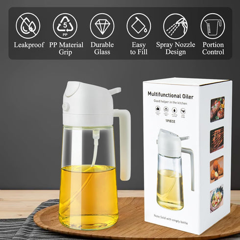 Ponpon Oil Sprayer for Cooking, 16oz Olive Oil Spray Bottle, Oil Dispenser for Kitchen for Barbecue, Salad, Cooking, Baking (White)...