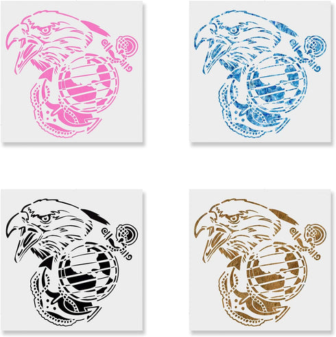 Large American Flag Stencil Set | US Military Stencils - Army, Air Force, Navy, Marines | 50 Stars | Reusable Flag Star Stencils for Painting on W...
