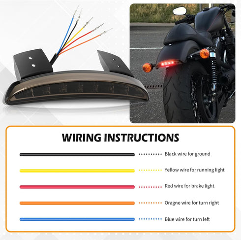 Motorcycle Chopped Rear Fender Edge LED Brake License Plate Tail Light Stop Running Light Turn Signal Lamp Compatible with Harley Sportster XL883N...