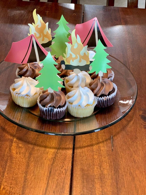 LaVenty Camping Cupcake Toppers Camping Birthday Party Decor Woodlands Party Decor Happy Camper Party Decor Lumberjack Party Decor...