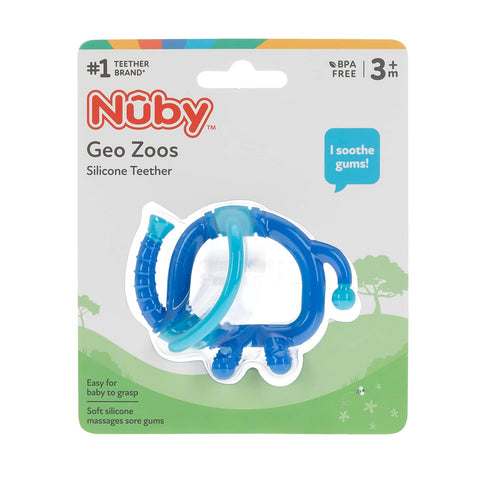 Nuby Geo Zoos Massaging Teether - Baby Teething Toy - Soft Easy Grip - 3+ Months - Elephant...