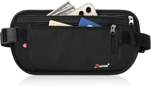 Money Belt - Passport Holder Security Hidden Slim Travel Wallet Fanny Pack with RFID Blocking - Black...