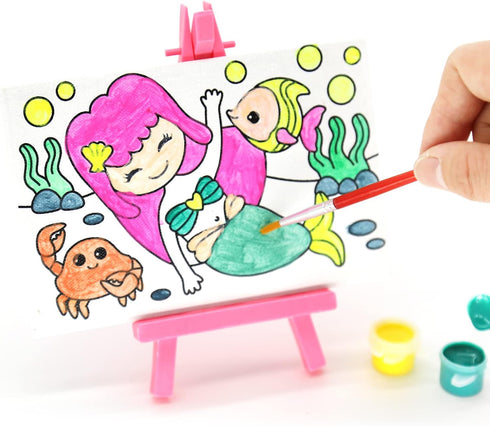 VKPI Pre-Drawn Canvas Painting Set with Mini Easel for Kids, Watercolor Art Supplies Kit with 3 Printed Canvases, 3 Plastic Easels, Paint Pots and...