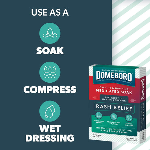 Domeboro Medicated Soak Rash Relief (Burow’s Solution), 12 Count (Pack of 1) - Packaging May Vary...