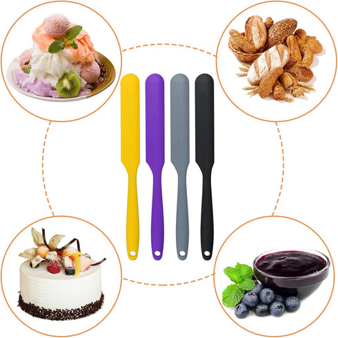 4pcs Silicone Spatula Set Heat Resistant Cake Cream Butter Spatulas Mixing Batter Scraper Non-Stick Flexible Baking Cooking Tool 4 Colors (mix col...
