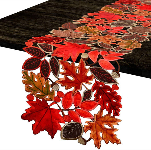 Simhomsen Embroidered Leaves Table Runner for Thanksgiving, Fall or Autumn Harvest Decorations, Dresser Scarf (14 × 53 inches)...
