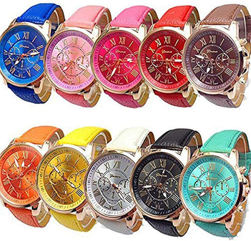 Wholesale Lot of 10 Pcs Unisex Men Women Lady Teen Girl Gold Plated Platinum Style PU Leather Round Wrist Watches...
