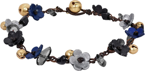 AeraVida Whimsical Pretty Genuine Leather Daisies Flowers Brass Jingle Bells Anklet For Women...