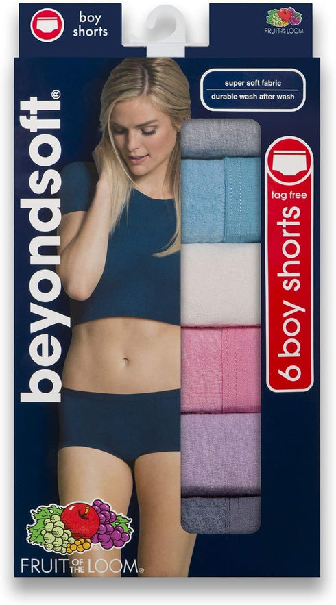 Fruit of the Loom Women's Beyondsoft Panties, Boyshort-Cotton Blend-6 Pack, 7...