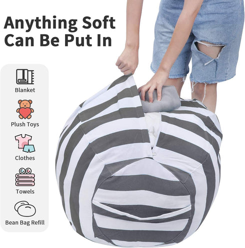 Miaowater 2 PCS Stuffed Animal Storage Bean Bag Chair Cover, Cotton Canvas Beanbag with Zipper for Organizing Kid's and Adults Room Grey 24"...