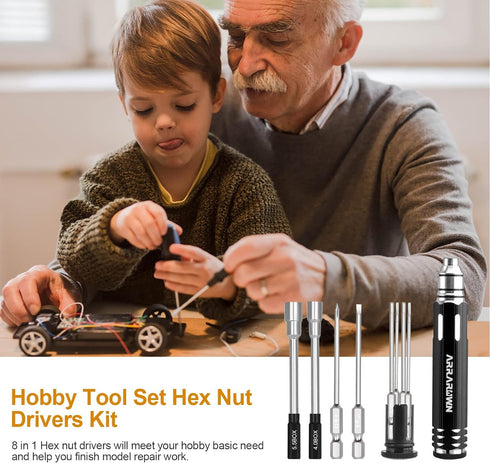 10 in 1 RC Model Repair Tools Kit with 1.5/2.0/2.5/3.0/4.0/5.5mm Hex Screwdrivers Wrench Phillips & Slotted Screwdriver, Metal Tray for RC Cars He...