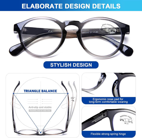 AQWANO 3-Pack Bifocal Reading Glasses Computer Blue Light Blocking, Stylish Round Comfort Ultra-Thin Frames Lightweight Bifocal Readers Sunglasses...