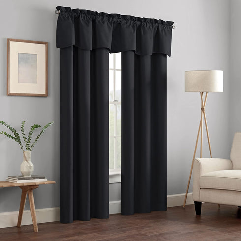 Eclipse Kendall Modern Scalloped Valance Rod Pocket Window Curtain for Kitchen or Bathroom, 42 in x 18 in, Black...