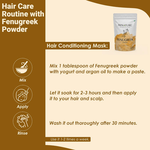 Mi Nature Fenugreek Powder - 100% Natural Trigonella Foenum Seeds - Pure Methi Powder for Cooking, Hair and Skin Care - 100g (3.5oz) Resealable Po...