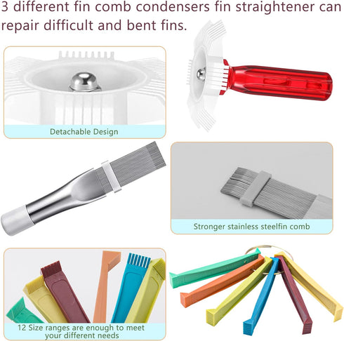 5 Pcs Air Conditioner Fin Cleaner Set 3 Different Ac Fin Comb Condenser Fin Straightener,2 Different Brush Condenser Ac Coil Cleaner Air Refrigera...