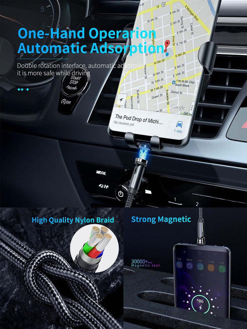 540° Rotation Magnetic Charging Cable, Magnetic Charging Tips 3in1 Short USB Cable Compatible for all Smartphone/ChargeBank/Charging Station for M...