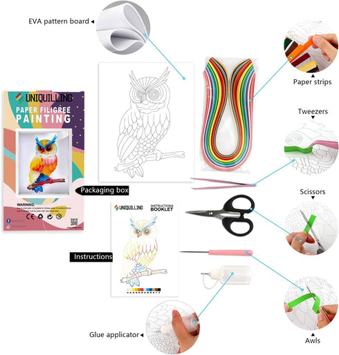 Uniquilling Quilling Paper Quilling Kit for Adults, 8 * 10-inch Witty Owl, Exquisite Handmade for Beginner DIY Craft Painting Kits Tools, Home Roo...