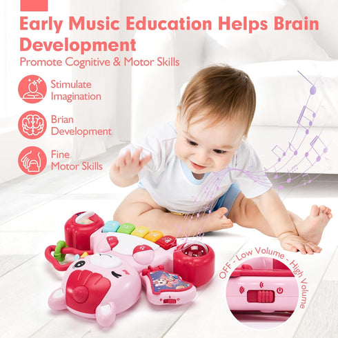 Baby Toys 6 to 12 Months Baby Girls Activity Early Learning Educational Toys Unicorn Musical Light Infant Piano Toys 6 9 12 18-Month-Old Baby Gift...