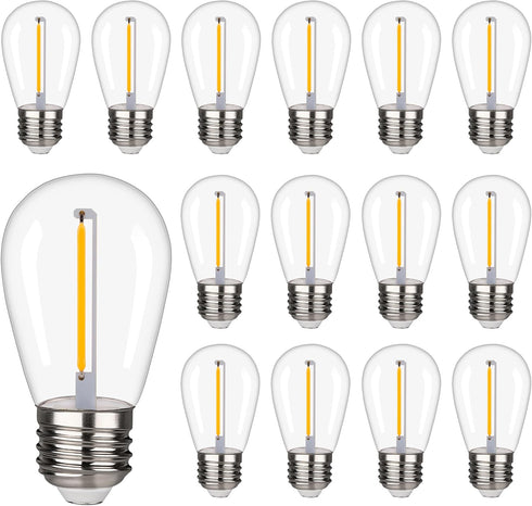 Shatterproof&Waterproof S14 String Light bulbs,S14 Led Bulbs, Patio Lights Outdoor Waterproof Replacement Bulbs,CRI90,Warm White,120V,2200K,70LM,E...