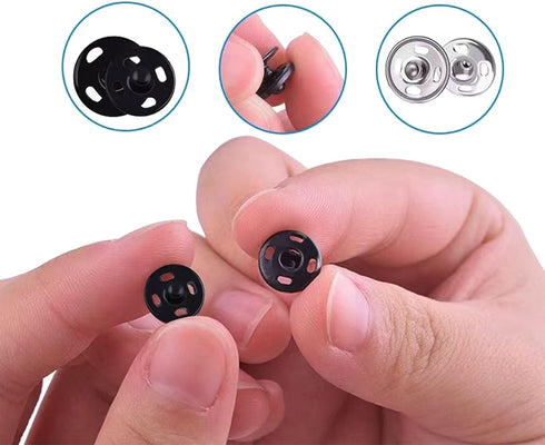 Fuman Forest 100 Sets Sew-on Snap Buttons Metal Snaps Fasteners Press Studs Buttons for Sewing, 8.5 mm,10 mm & 12mm,Black & Silver, (Fuman-034)...